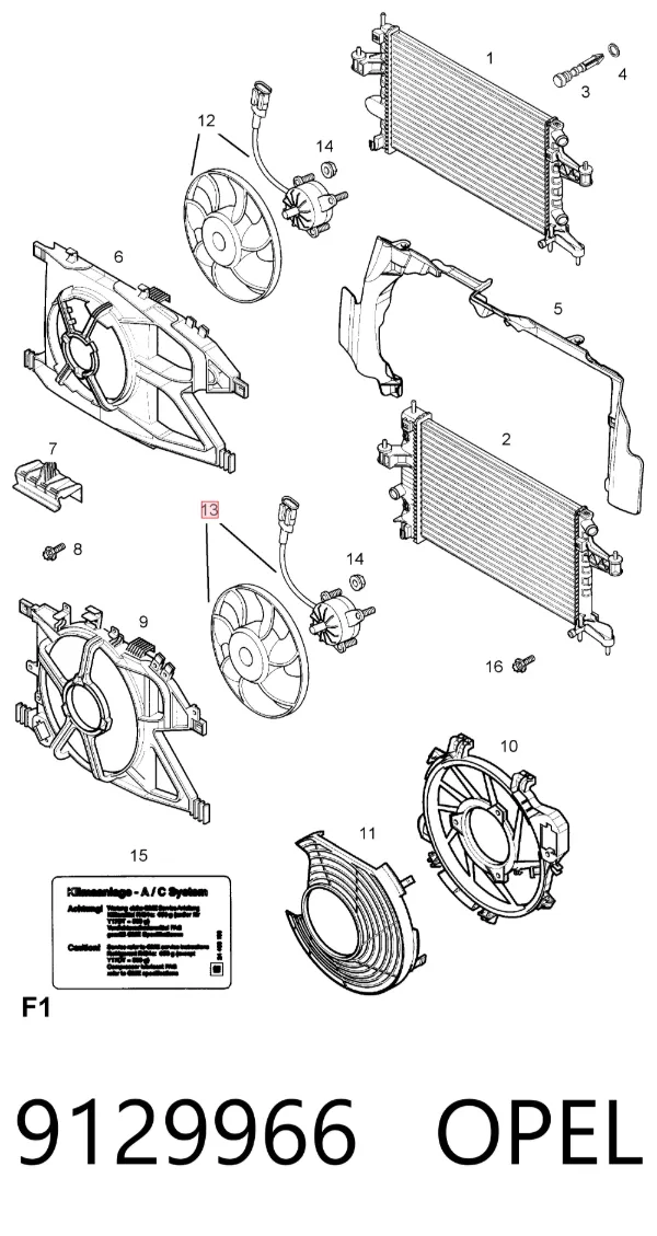 Wentylator elektryczny układu chłodzenia kompletny (silnik+wirnik) 9129966 Opel