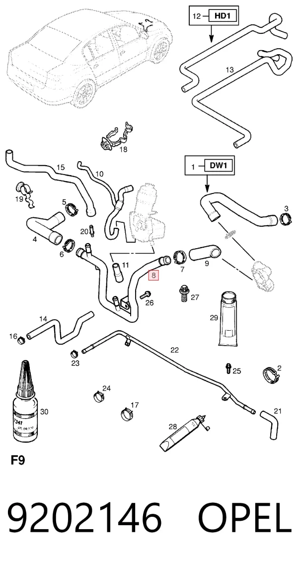 Przewód (króciec) układu chłodzenia 9202146 Opel