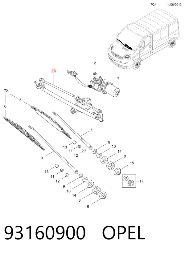 Mechanizm wycieraczek 93160900 Opel