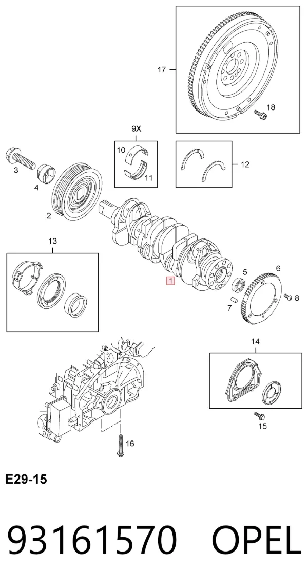 Wał korbowy silnika 93161570 Opel