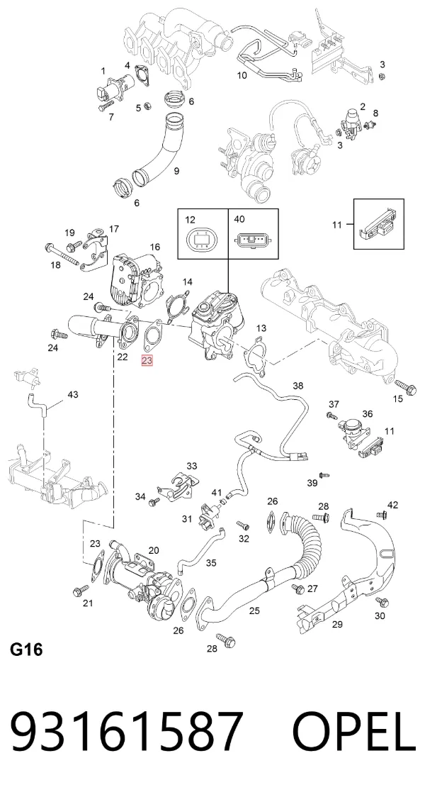 Uszczelka schładzacza EGR układu recyrkulacji spalin 93161587 Opel