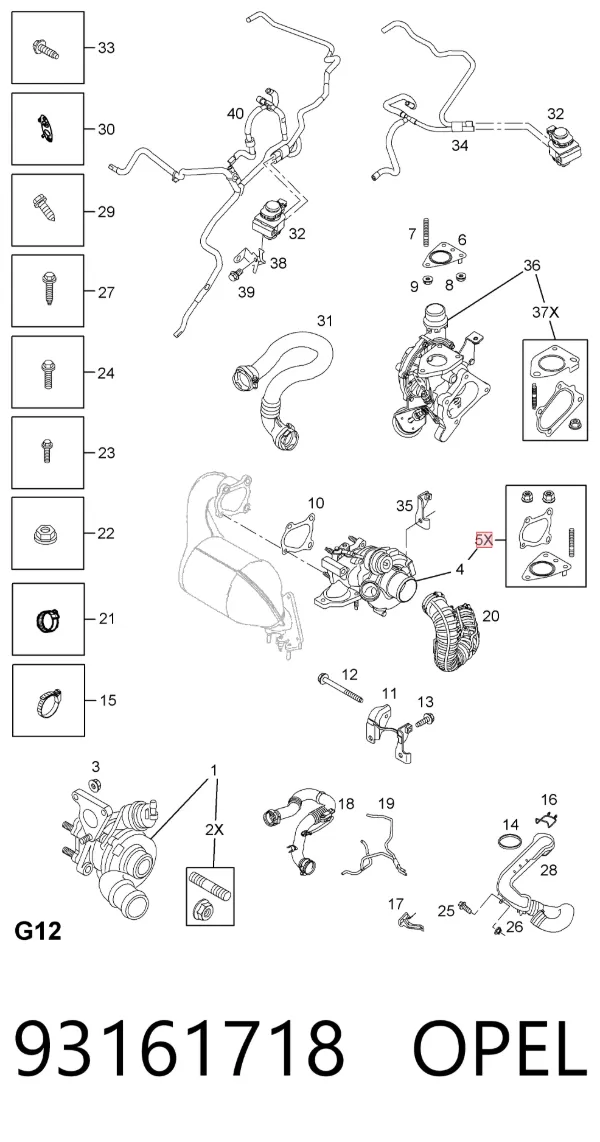 Uszczelka turbiny, zestaw montażowy 93161718 Opel