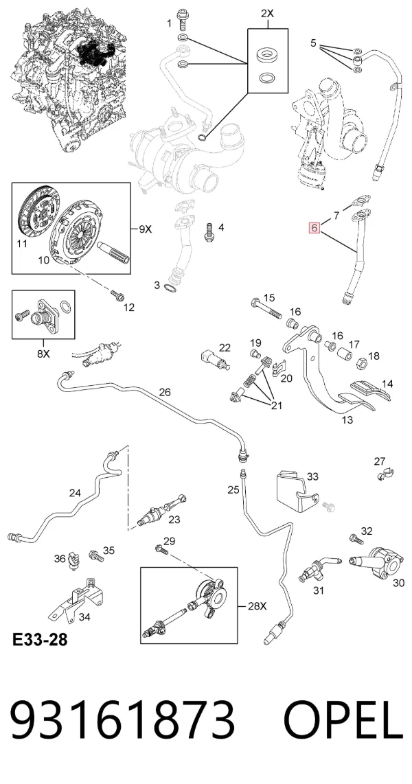 Rurka (przewód) spływu oleju z turbiny 93161873 Opel