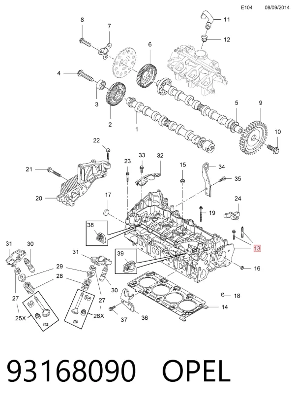 Głowica cylindrów 93168090 Opel