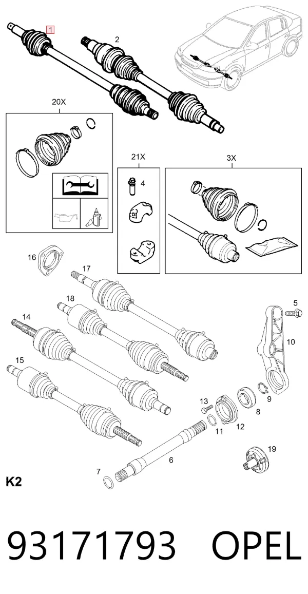 Półoś napędowa przednia prawa 93171793 Opel