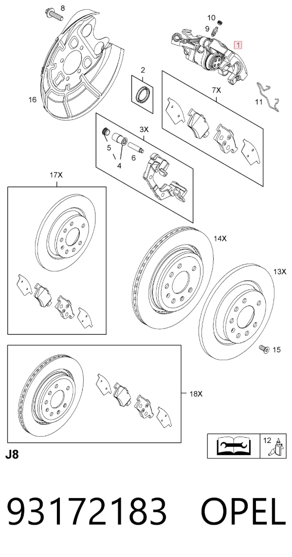 Zacisk hamulcowy tylny prawy 93172183 Opel