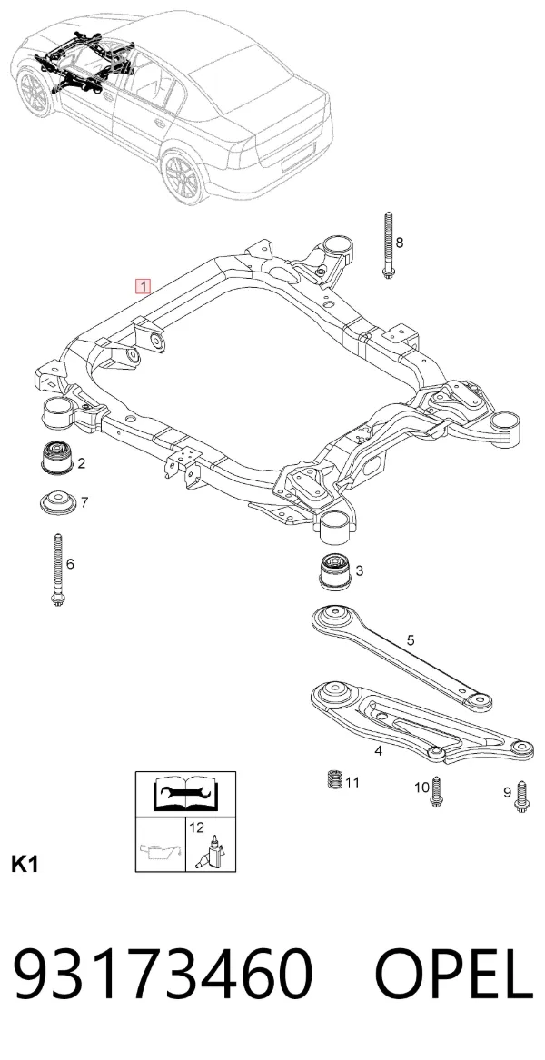 Korpus osi przedniej 93173460 Opel