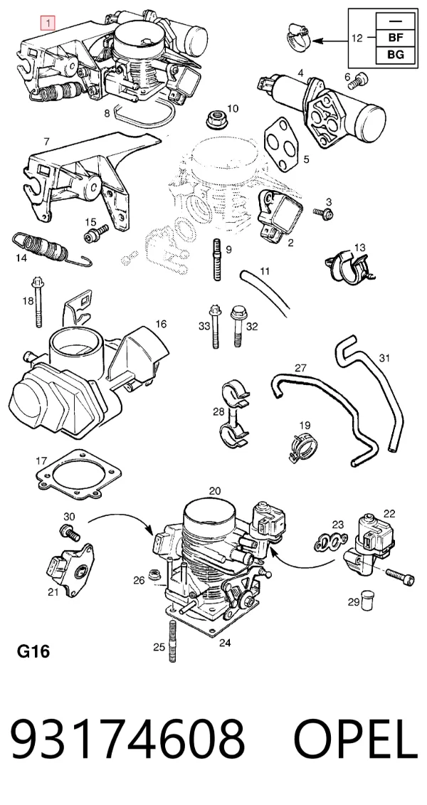 Przepustnica, komplet 93174608 Opel
