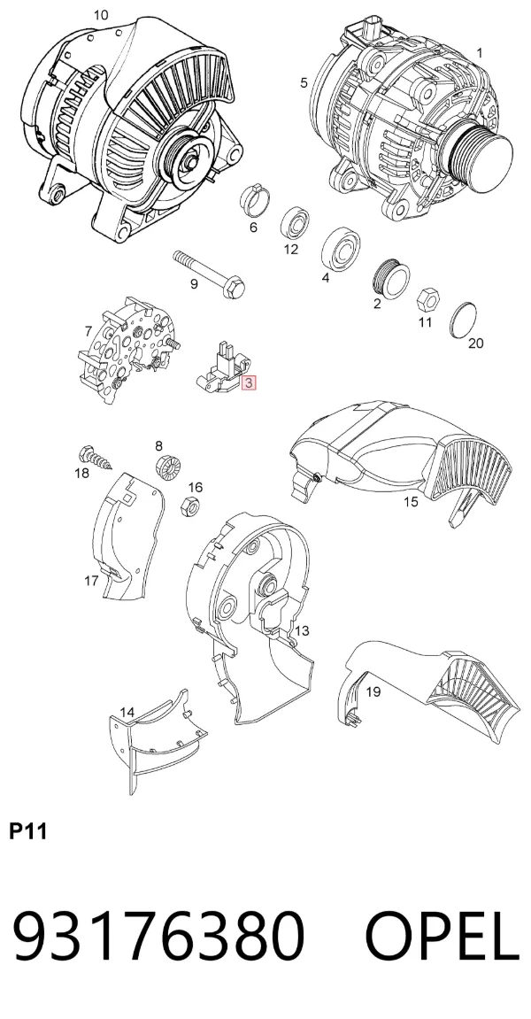 Regulator alternatora (przekaźnik ładowania) 93176380 Opel
