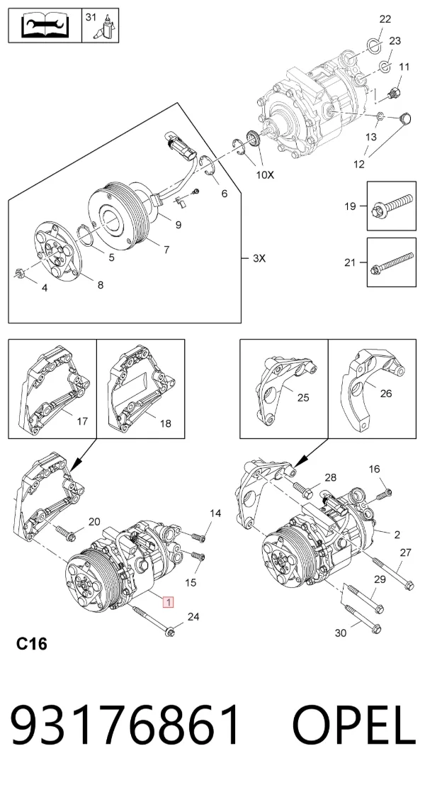 Sprężarka klimatyzacji 93176861 Opel