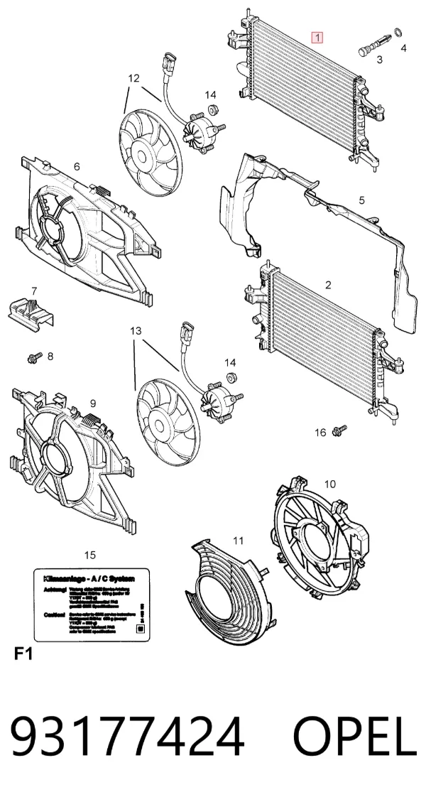 Chłodnica silnika 93177424 Opel