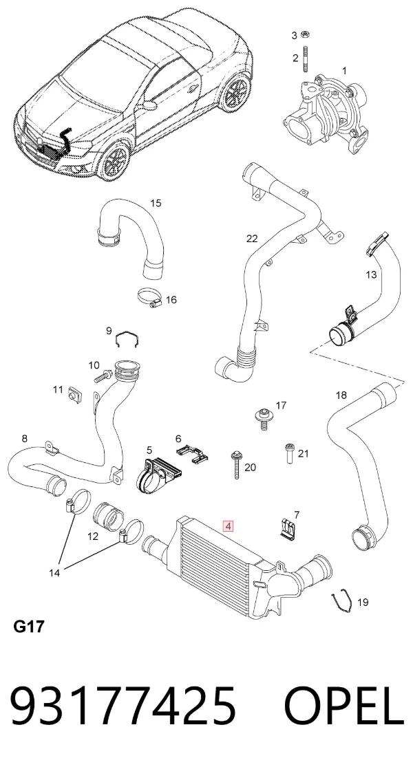 Chłodnica intercoolera 93177425 Opel