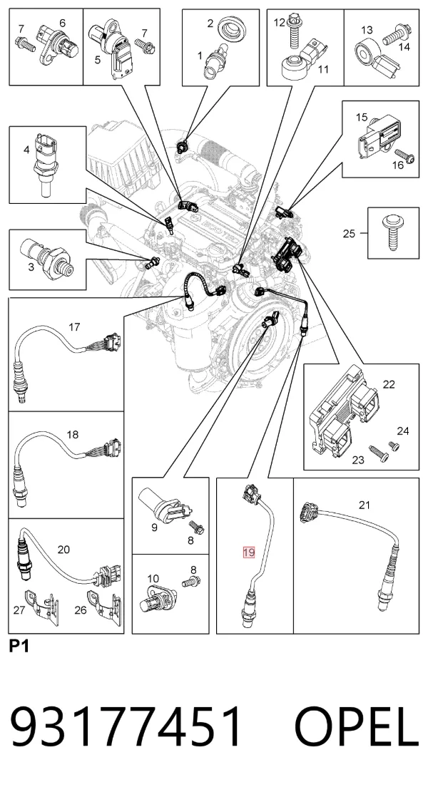 Sonda lambda czujnik tlenu przed katalizatorem 93177451 Opel