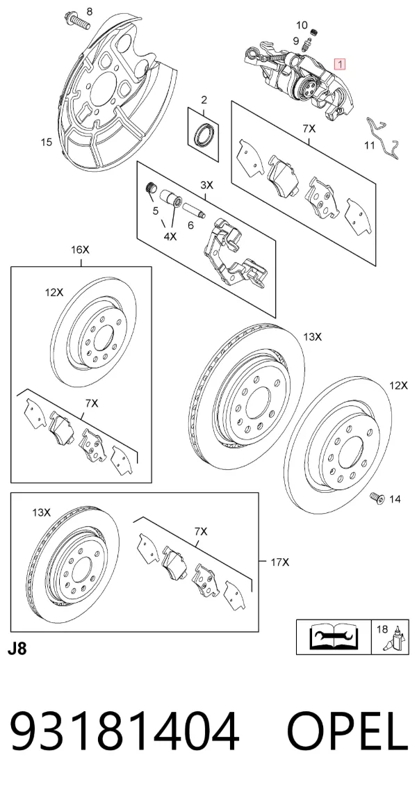 Zacisk hamulcowy tylny lewy 93181404 Opel