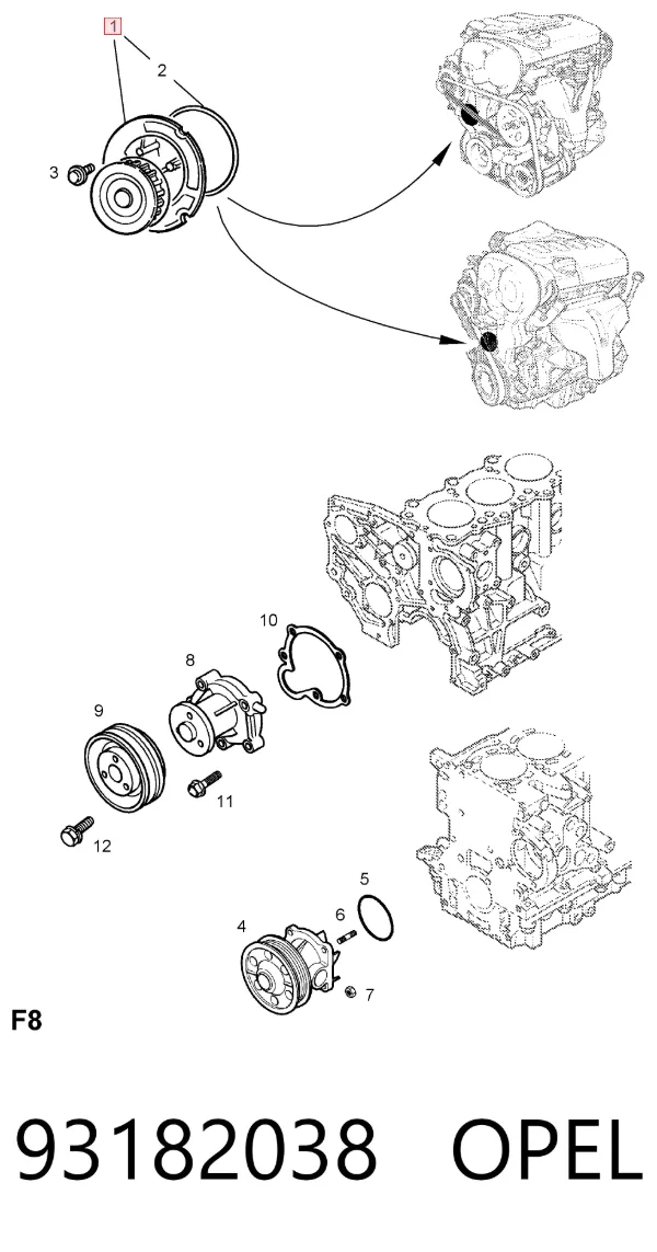Pompa chłodząca wodna 93182038 Opel