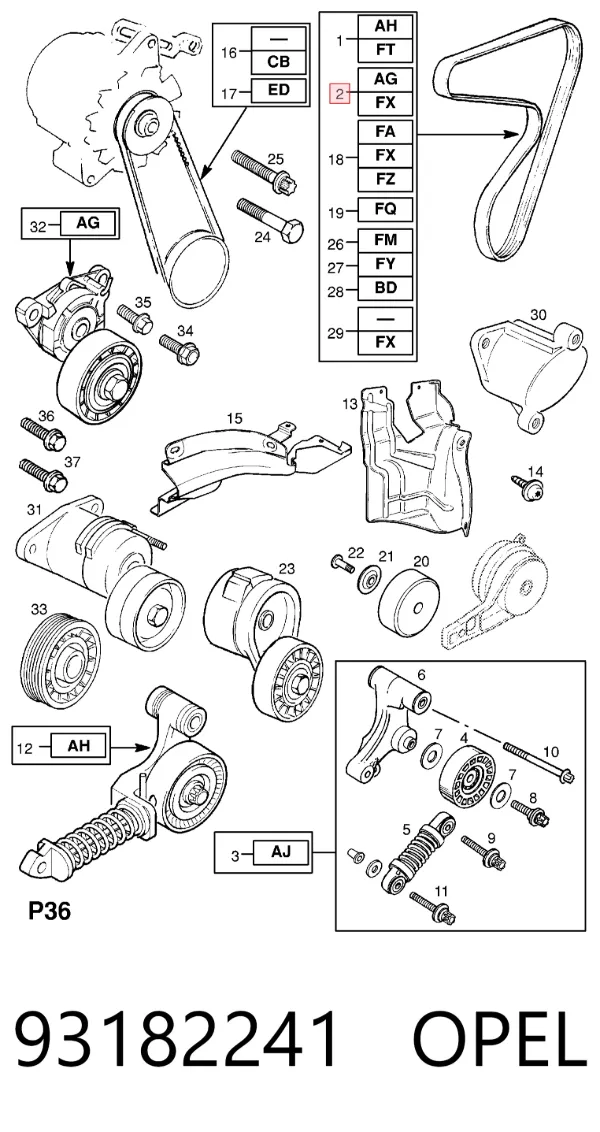 Pas napędowy mechanizmów 93182241 Opel
