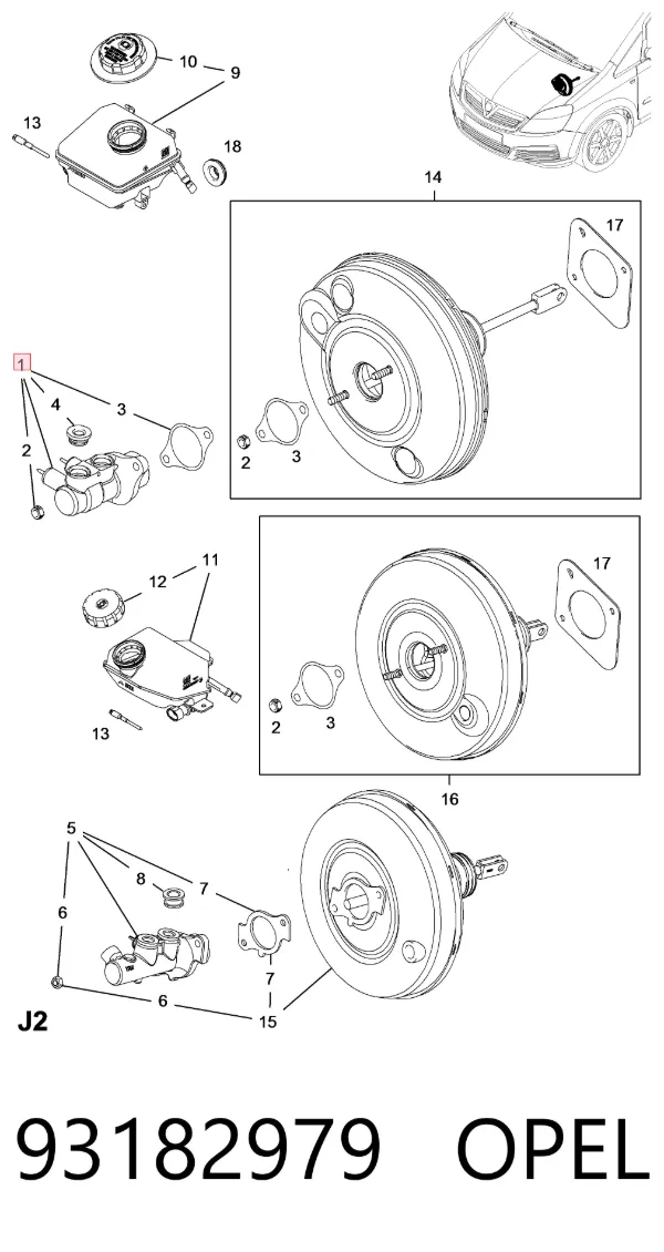 Główny cylinder hamulców 93182979 Opel