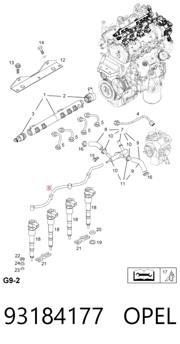 Rurka paliwa, zwrotna od wtryskiwaczy 93184177 Opel