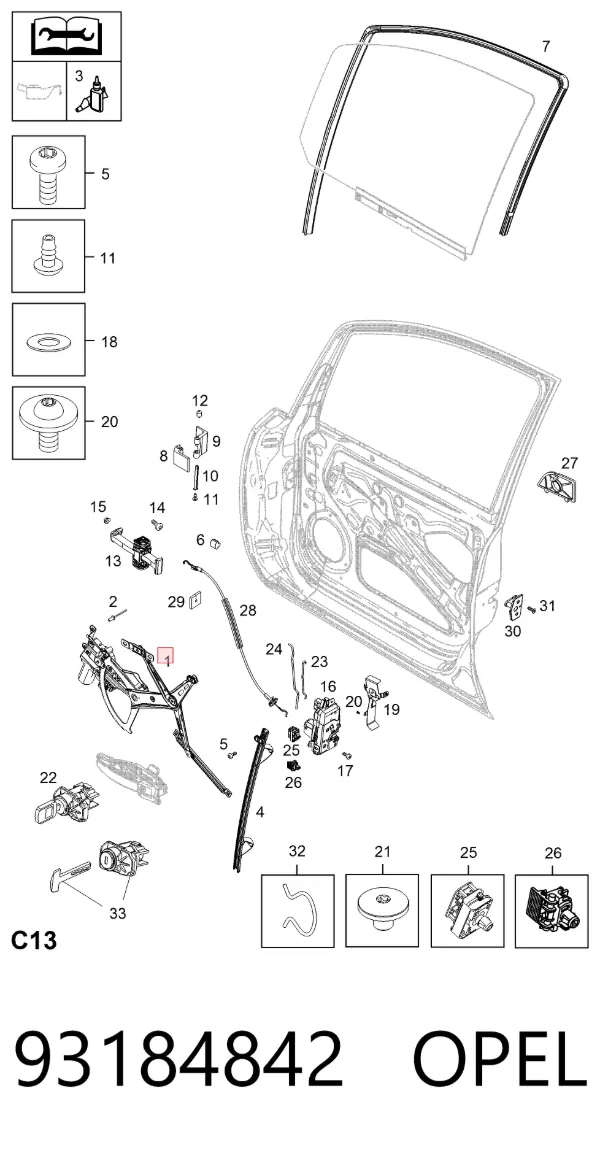 Mechanizm podnoszenia szyby drzwi przednich lewych 93184842 Opel