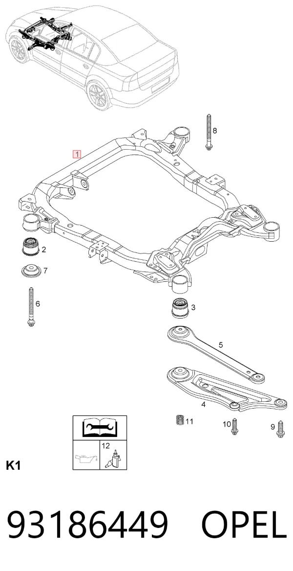 Korpus osi przedniej 93186449 Opel