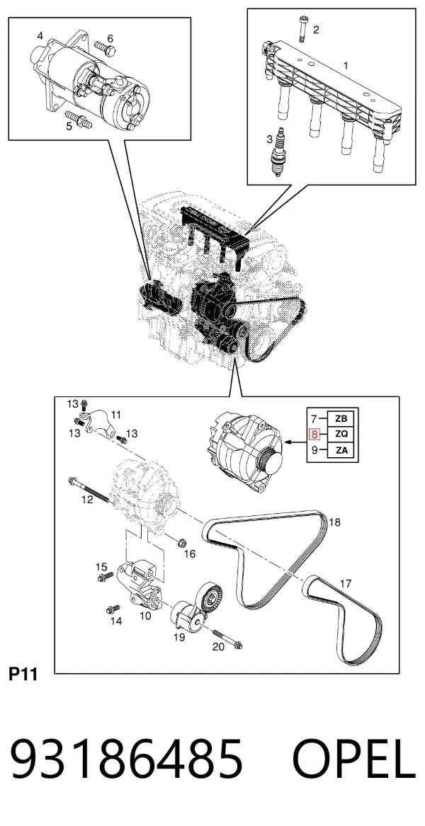 Alternator 93186485 Opel