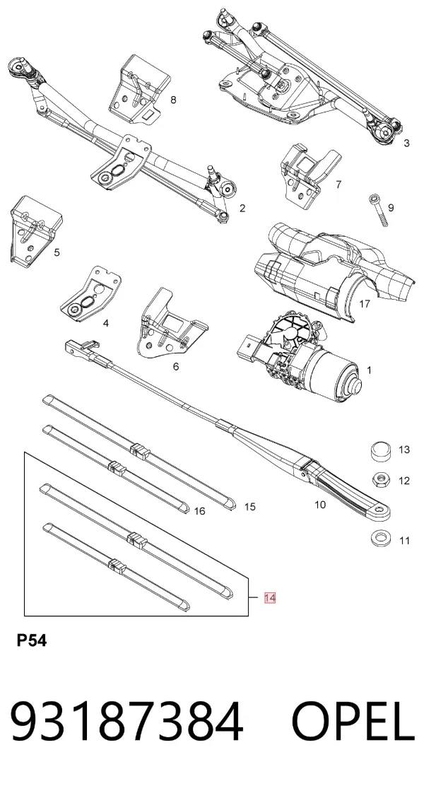 Pióro wycieraczki szyby przedniej, zestaw (2 szt.) 93187384 Opel