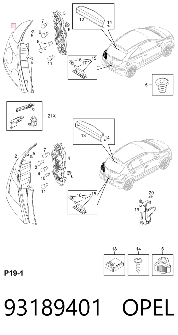 Lampa zespolona tylna lewa 93189401 Opel