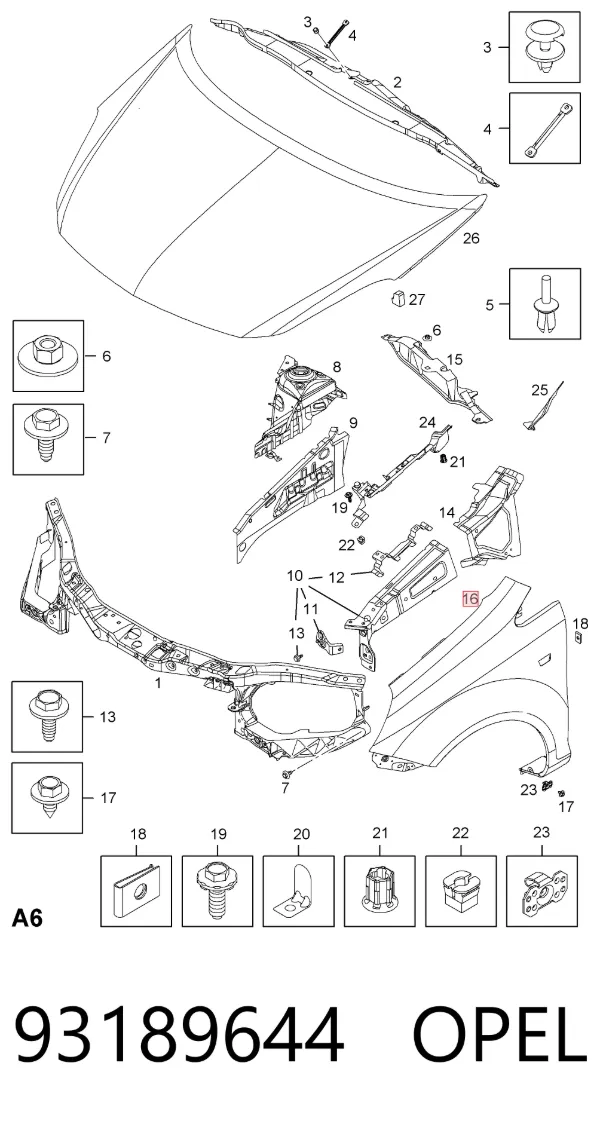 Błotnik przedni prawy 93189644 Opel