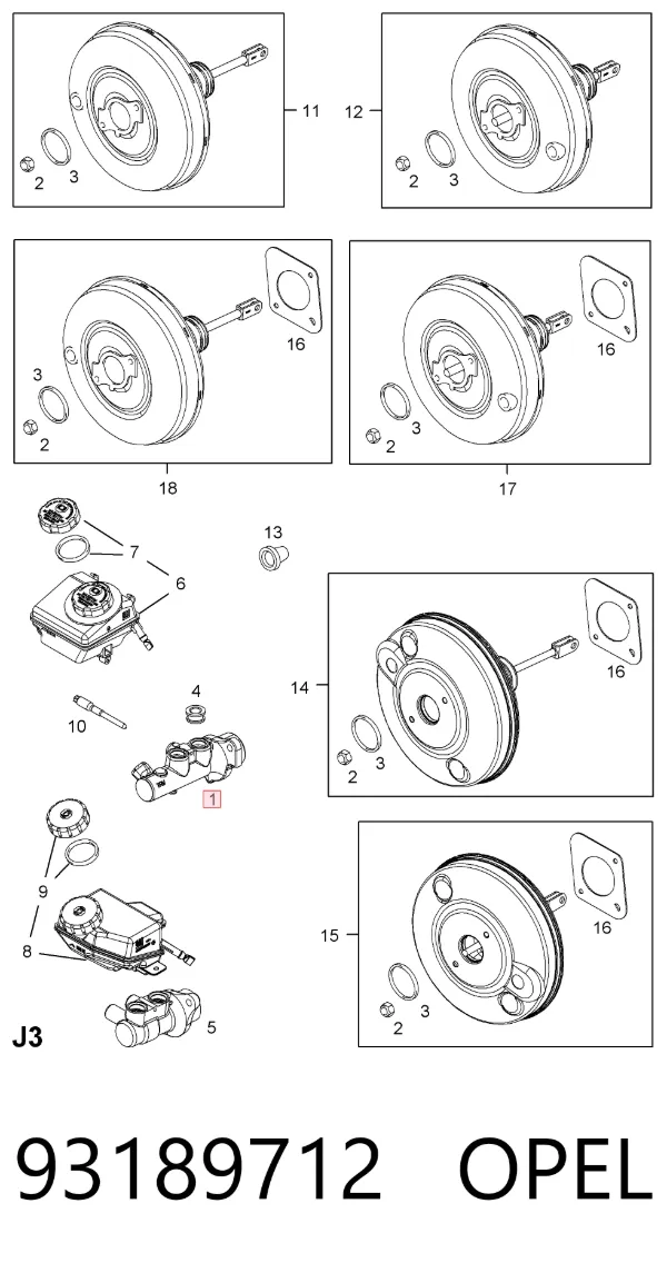 Główny cylinder hamulców 93189712 Opel