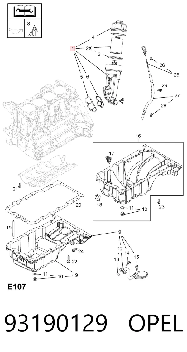 Obudowa filtra oleju 93190129 Opel