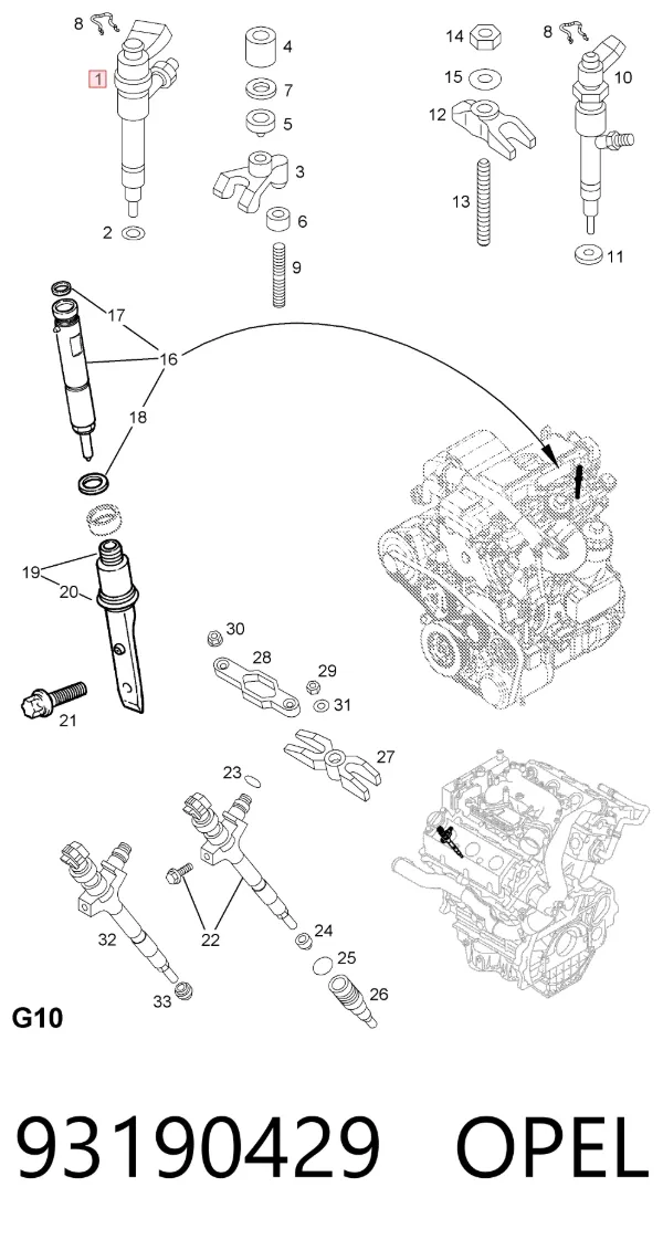 Wtryskiwacz paliwa 93190429 Opel