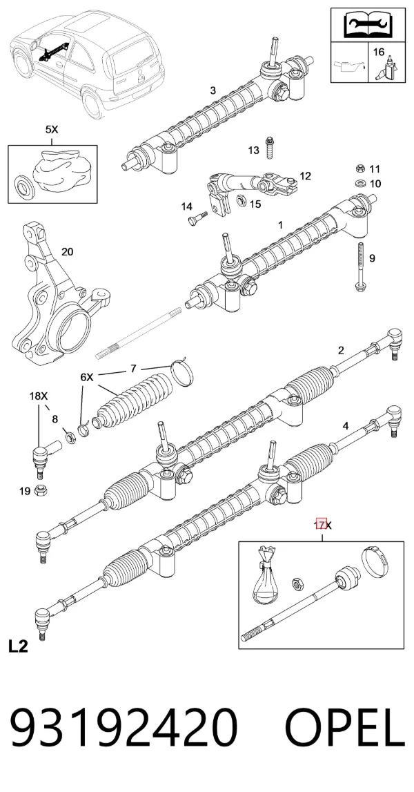Drążek kierowniczy 93192420 Opel