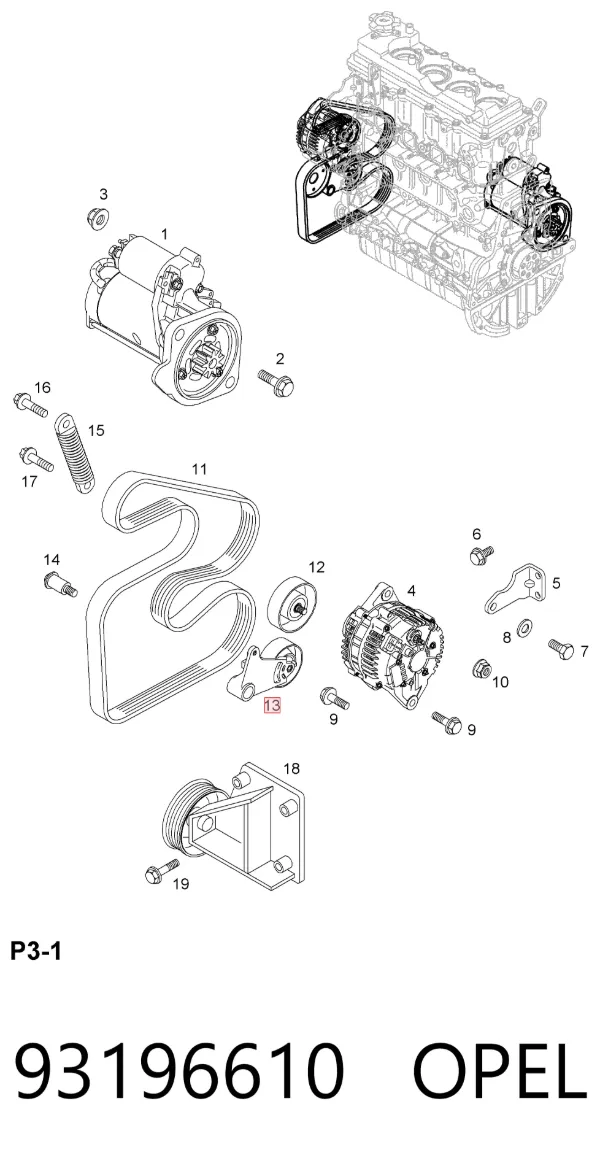 Napinacz paska napędowego 93196610 Opel