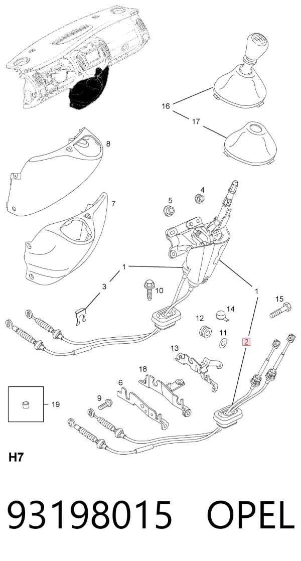 Linka dźwigni zmiany biegów podwójna 93198015 Opel