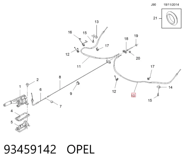 Linka hamulca ręcznego tylna prawa 93459142 Opel