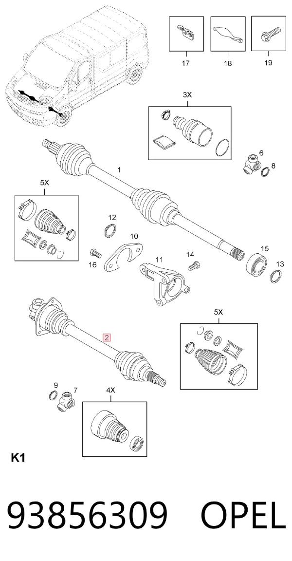 Półoś napędowa przednia lewa 93856309 Opel