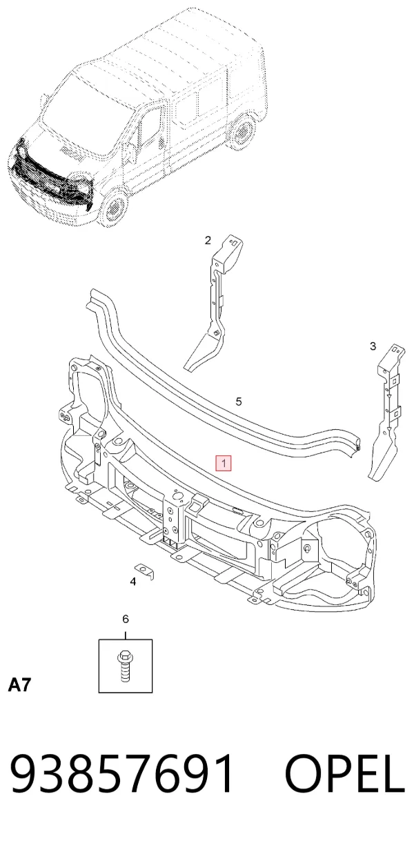Osłona chłodnicy kompletna (panel mocowania reflektorów) 93857691 Opel