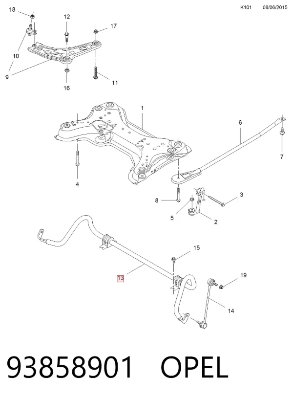 Stabilizator przedni 93858901 Opel