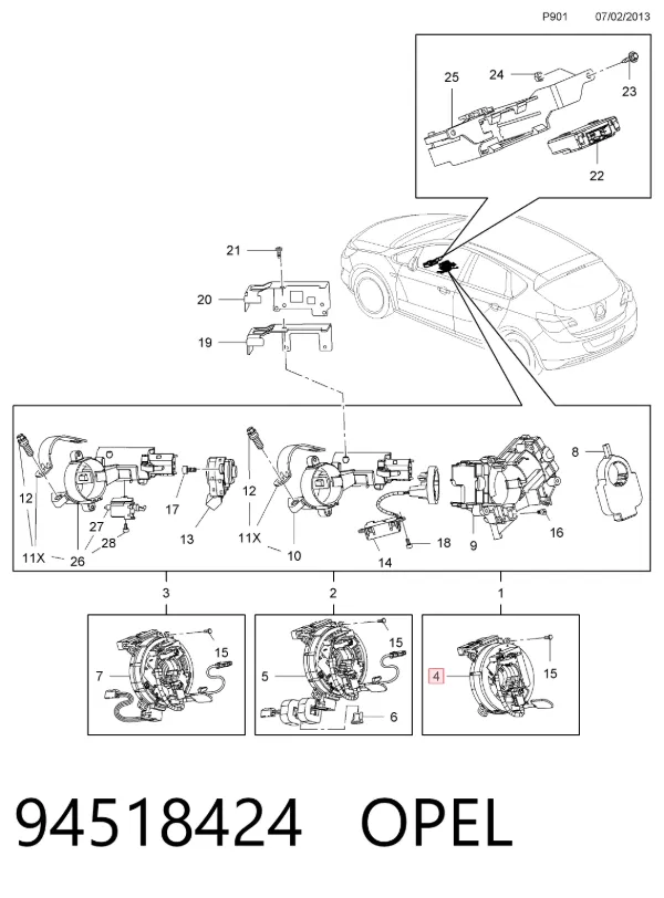 Pierścień kontaktowy AIRBAG, taśma kierownicy 94518424 Opel