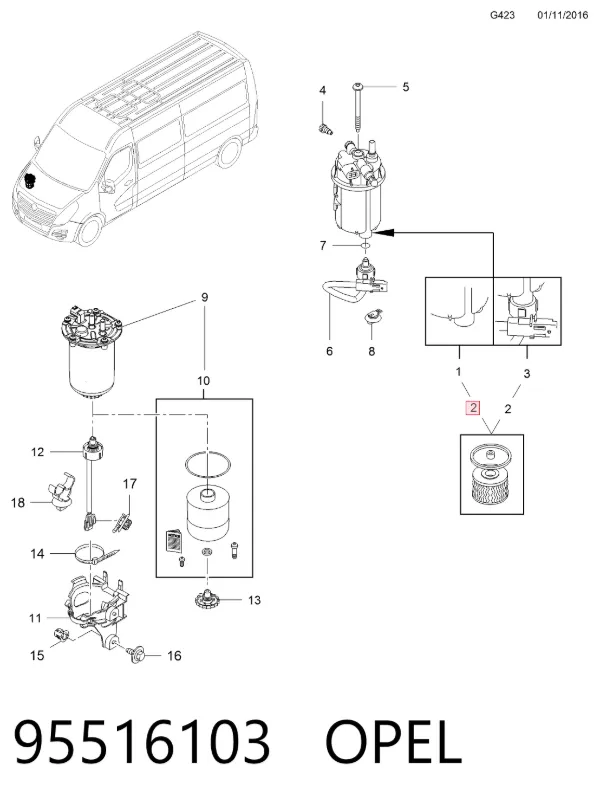 Filtr paliwa 95516103 Opel