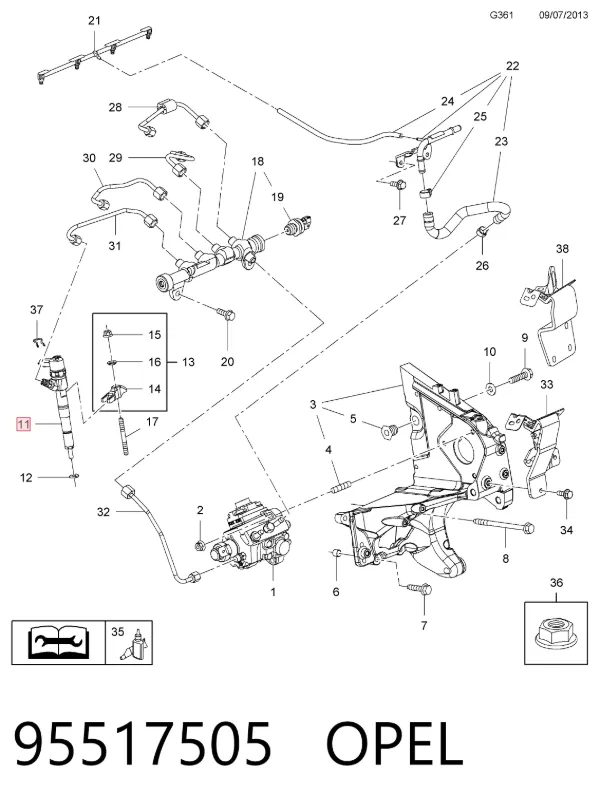 Wtryskiwacz paliwa 95517505 Opel