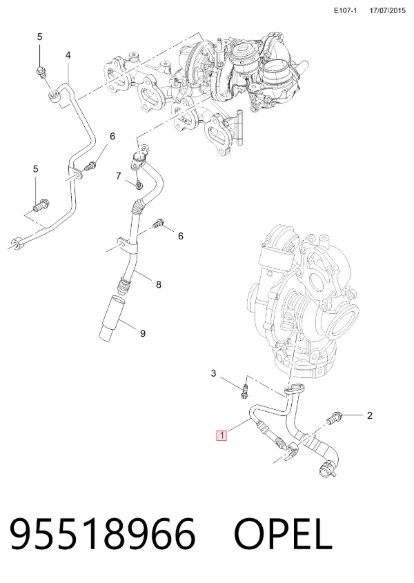 Rurka (przewód) dopływu oleju do turbiny 95518966 Opel