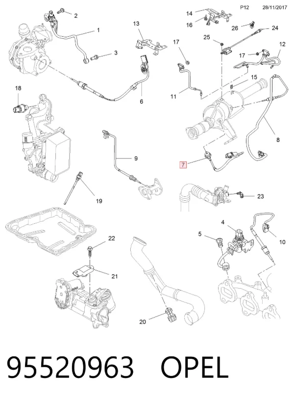 Czujnik temperatury spalin, przed katalizatorem 95520963 Opel