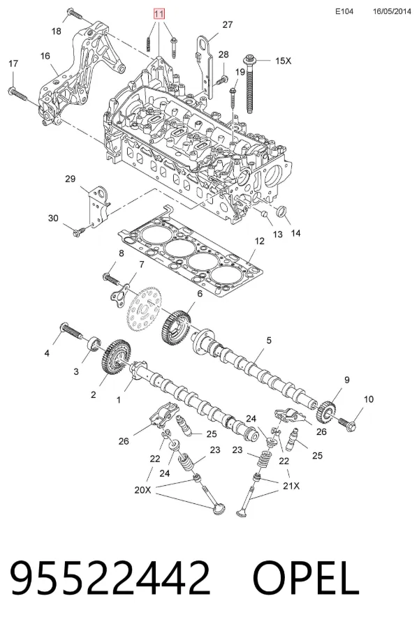 Głowica cylindrów 95522442 Opel