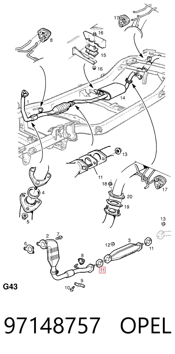 Uszczelka rury odbiornika tłumika 97148757 Opel
