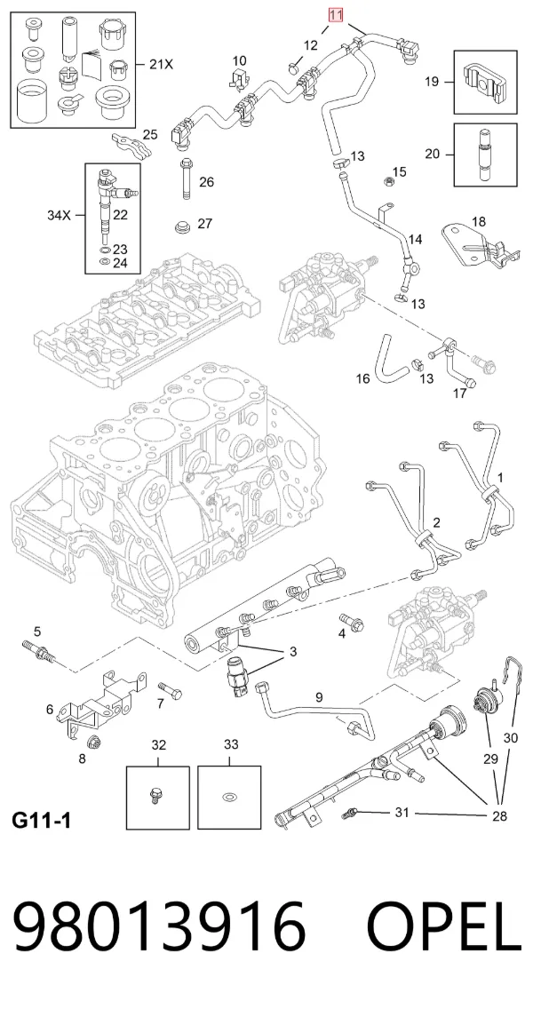Rurka paliwa, zwrotna od wtryskiwaczy 98013916 Opel
