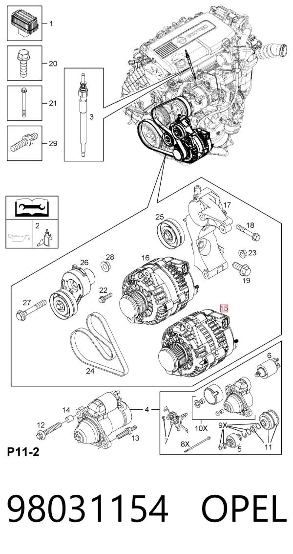 Alternator 98031154 Opel