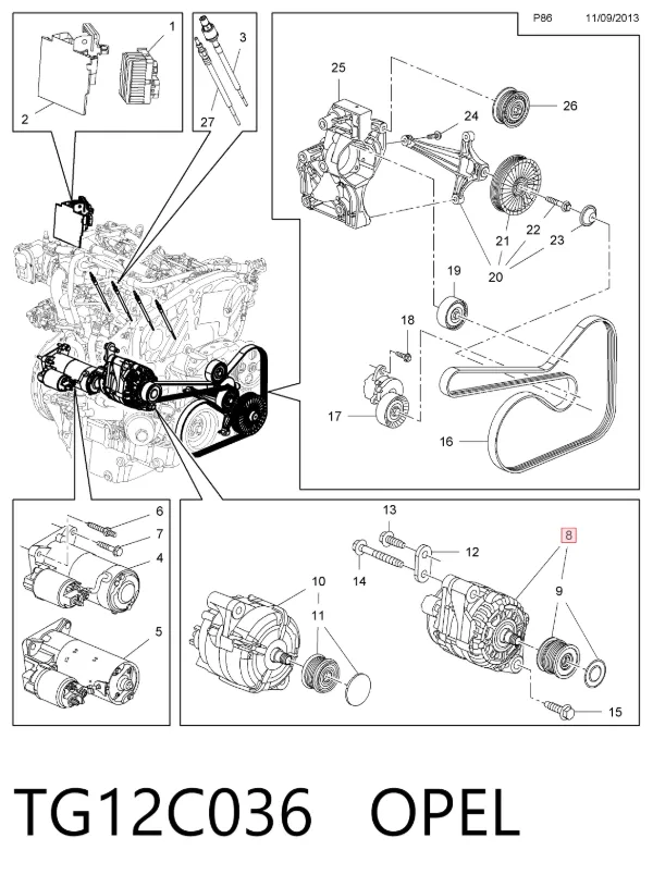 Alternator TG12C036 Opel