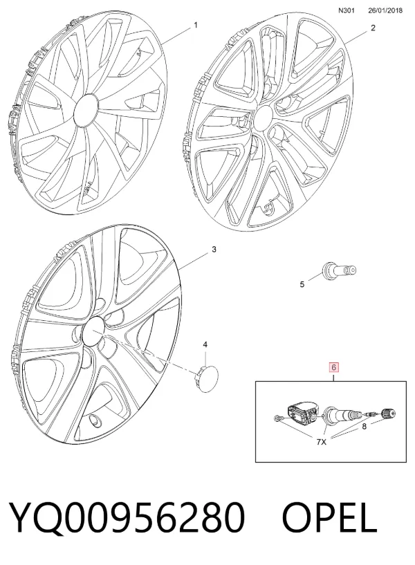 Czujnik ciśnienia w oponach YQ00956280 Opel