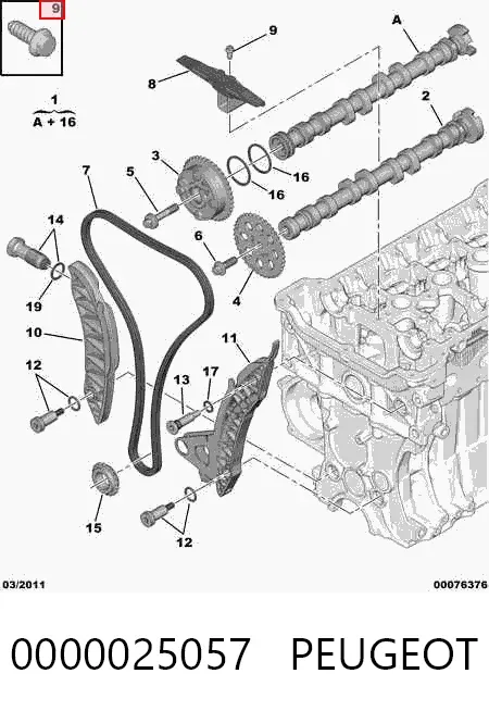 Łańcuch rozrządu, zestaw 0000025057 Peugeot/Citroen